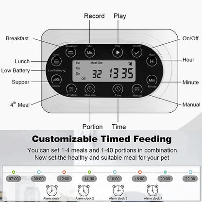 Smart App-Controlled Stainless Steel Cat Feeder - Automatic Double Meal Dispenser for Cats and Dogs
