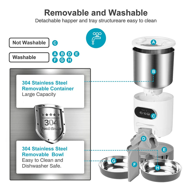 Smart App-Controlled Stainless Steel Cat Feeder - Automatic Double Meal Dispenser for Cats and Dogs