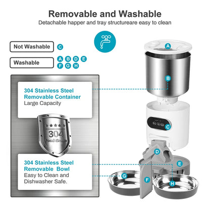Smart App-Controlled Stainless Steel Cat Feeder - Automatic Double Meal Dispenser for Cats and Dogs