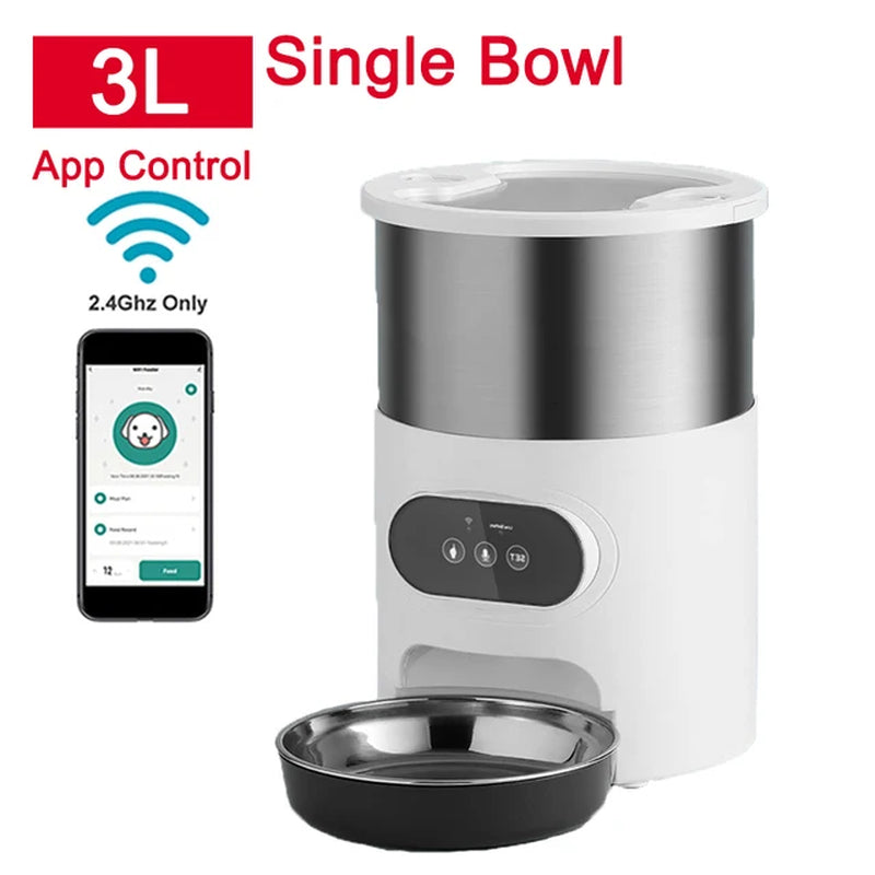 Smart App-Controlled Stainless Steel Cat Feeder - Automatic Double Meal Dispenser for Cats and Dogs