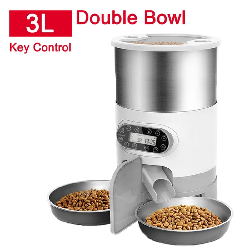 Smart App-Controlled Stainless Steel Cat Feeder - Automatic Double Meal Dispenser for Cats and Dogs