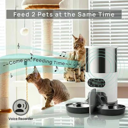 Smart App-Controlled Stainless Steel Cat Feeder - Automatic Double Meal Dispenser for Cats and Dogs