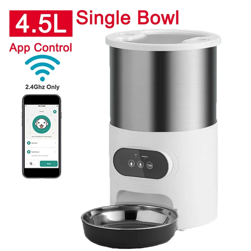 Smart App-Controlled Stainless Steel Cat Feeder - Automatic Double Meal Dispenser for Cats and Dogs