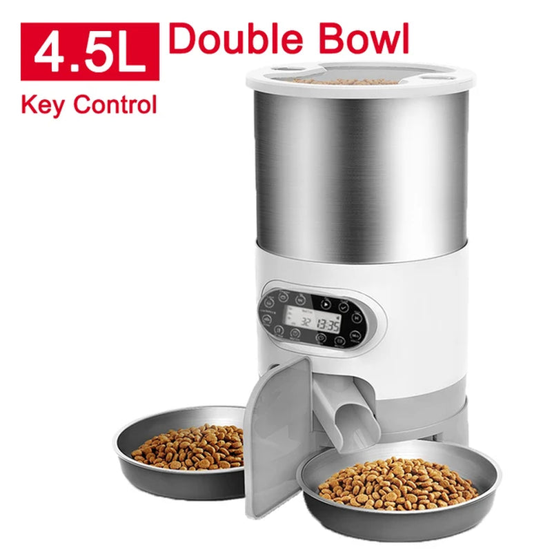Smart App-Controlled Stainless Steel Cat Feeder - Automatic Double Meal Dispenser for Cats and Dogs