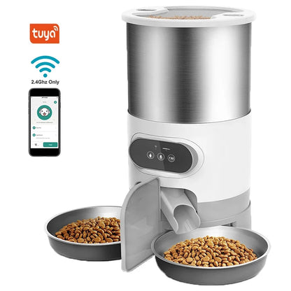 Smart App-Controlled Stainless Steel Cat Feeder - Automatic Double Meal Dispenser for Cats and Dogs