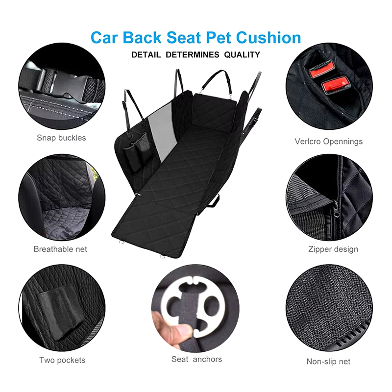 Double Zipper Waterproof Pet Seat Cover for Cars - 143x153CM, Dirt Resistant, Compatible with Multiple Models, Solid Color Rear Seat Cushion